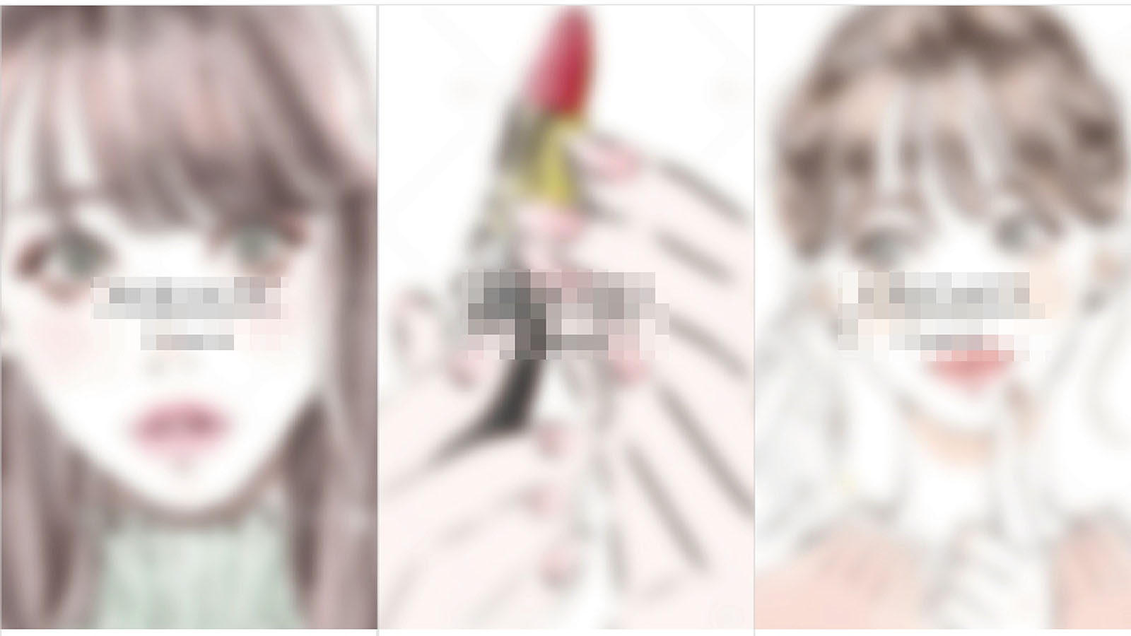 おしゃれな女性イラストを3点並べたトップ画像。繊細なタッチでメイクや表情を描写